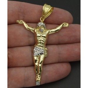 Real 10K Yellow Gold big Crucifix Jesus Body Pendant Charm 2.75 4gr